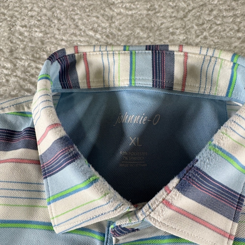 Johnnie-O Polo Shirt Mens XL Striped Blue White Surfer Green Pink Casual Golf - Picture 5 of 9